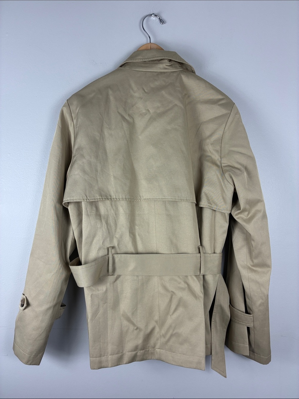 Women’s Kahaki Short Trench Coat Jacket w Belt Luxury Preppy Casual Outdoors NEW - Picture 9 of 11